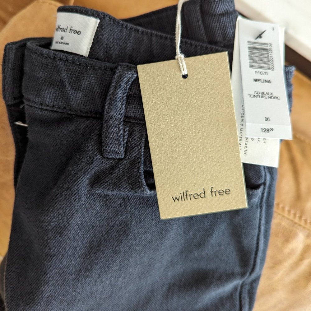 Aritzia Wilfred Melina Pants, Black High Rise Straight, Size 00, Stretchy Cotton